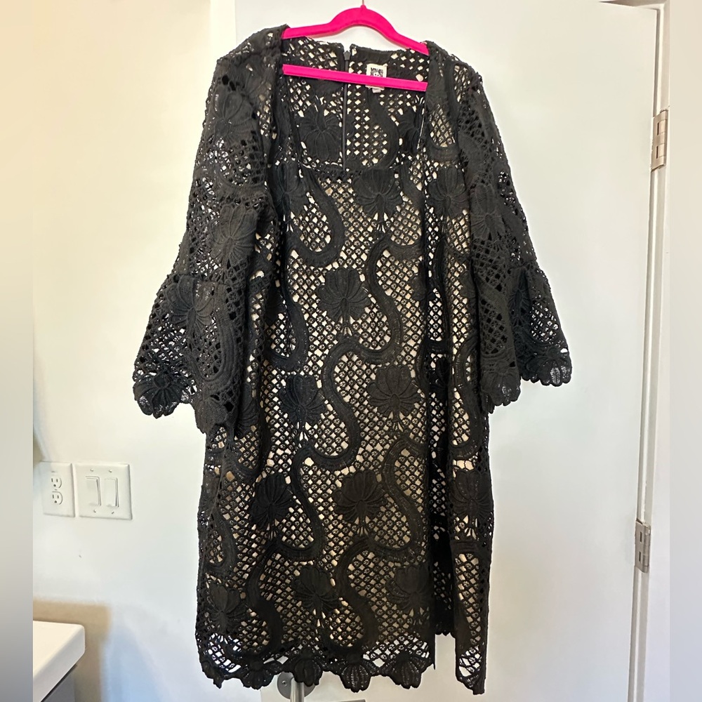 Anne Klein Lace Square-Neck Bell-Sleeve Dress- Size 14